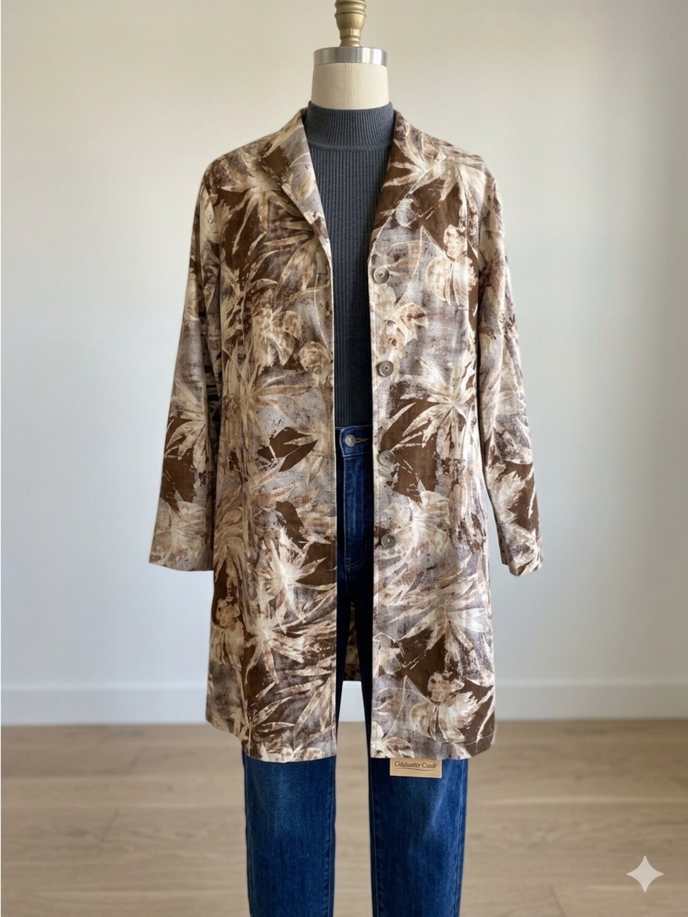 Coldwater Creek Vintage 2004 Linen Earth Tones Botanical Print Duster Like New